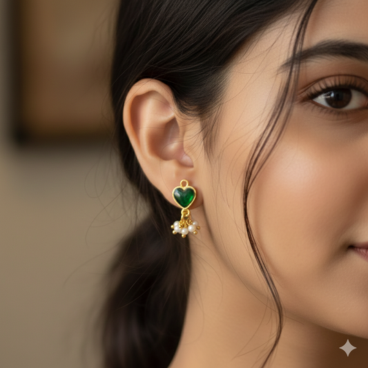92.5 pure silver gold plated stud in emerald jadau 005