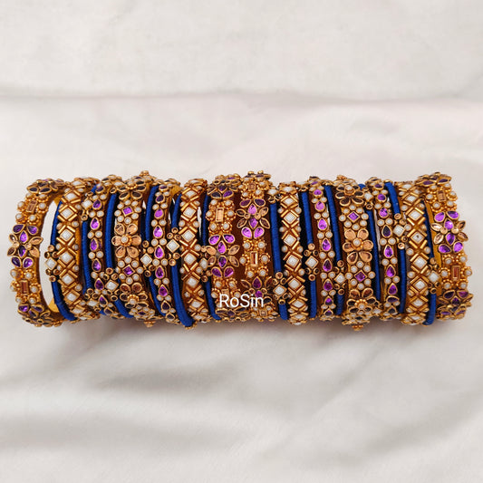 Traditional muhurtham set purple, white and blue combo