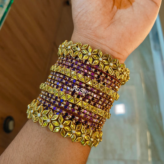 Golden yellow and purple mixed set(16 bangles)