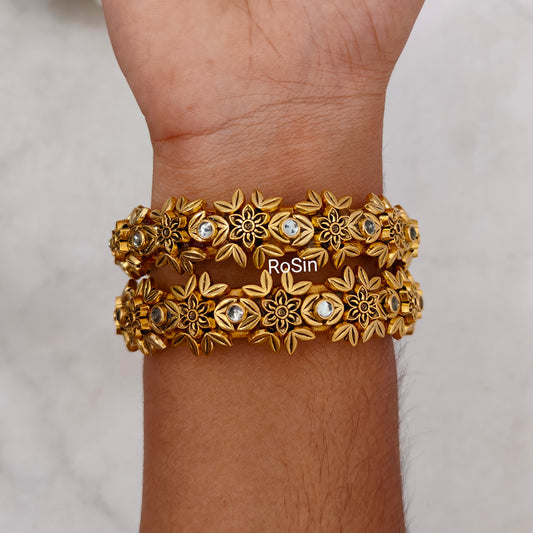 Golden flower charm kada(2 bangles)
