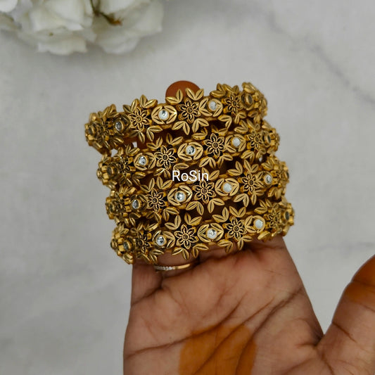Golden flower charm kada(2 bangles)