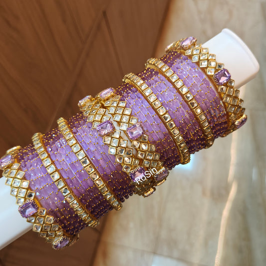 Lavender glass bangles mixed set