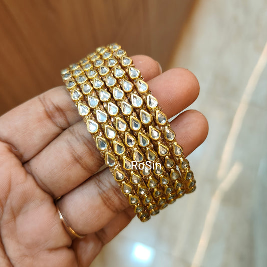Transparent Drop kundhan glass bangles (6 bangles)