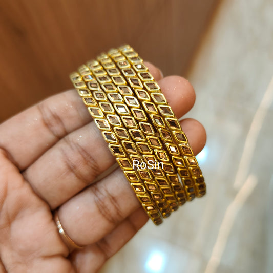 Gold diamond glass bangles (6 bangles)