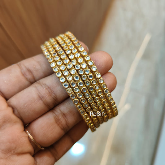 Transparent round kundhan glass bangles (6 bangles)