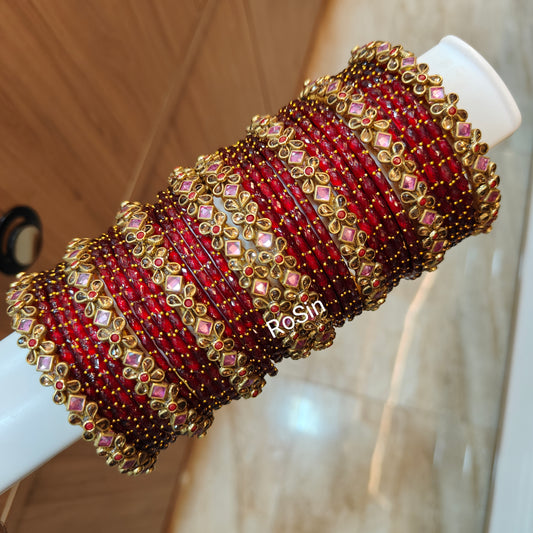 Maroon and pastel pink glass mixed set