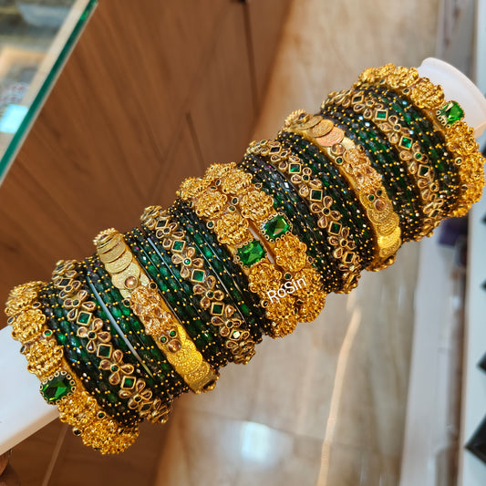 Lakshmi darkgreen glass mixed bridal set(full set)