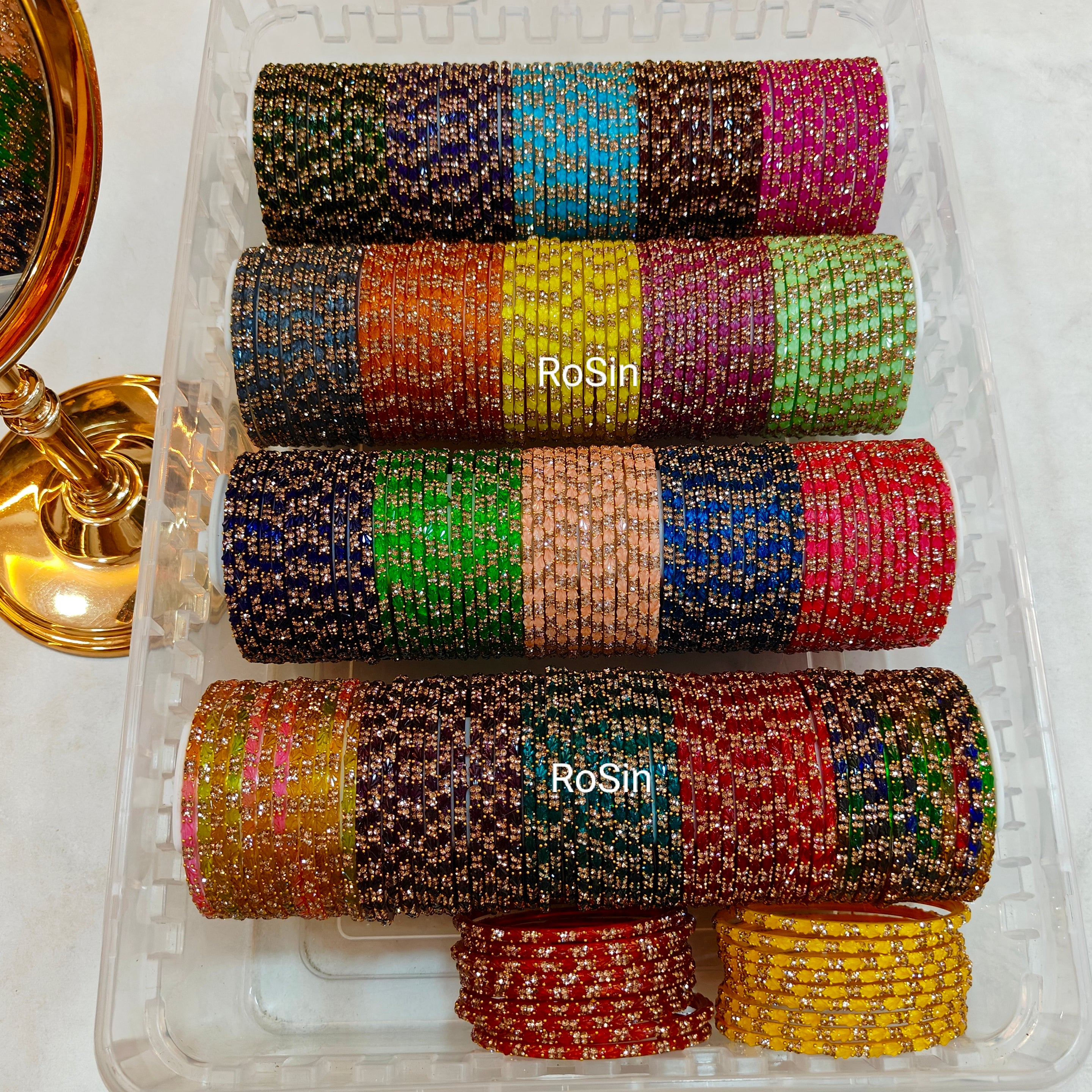Thulir Crystal Intricate Glass Bangles 1 Dozen Rosin thulir-crystal-intricate-glass-bangles-1-dozen-rosin