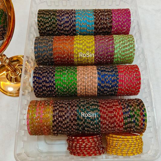 Thulir crystal intricate glass bangles(1 dozen)