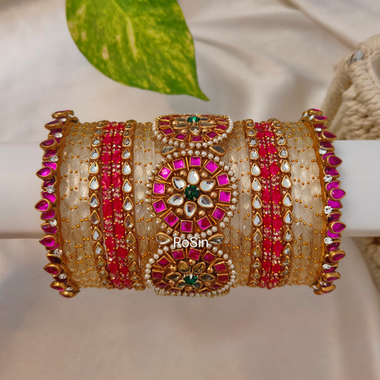 Jadau kundhan bangles set mixed with glass