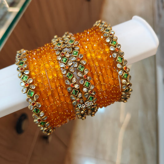 Light green and orange glass mixed set