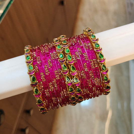 Green and Rani pink glass mixed set