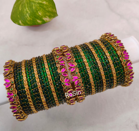 Rani pink and green glass mixed set