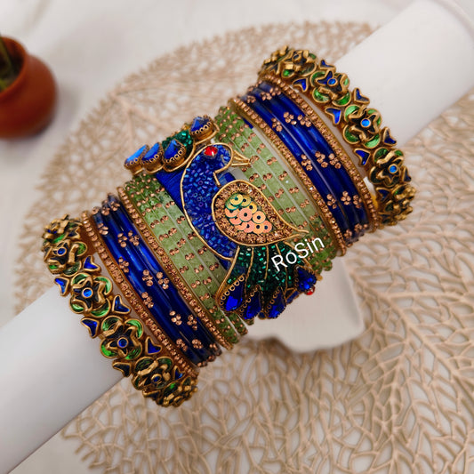 Intricate peacock work bangles set (1 hand as in picture)