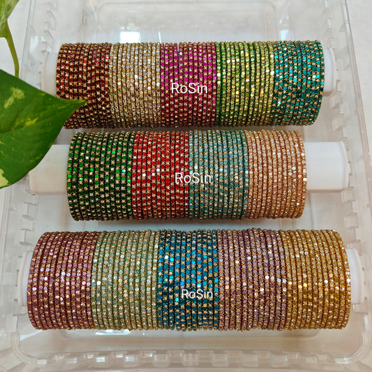 Glitter stone glass bangles (1 dozen)