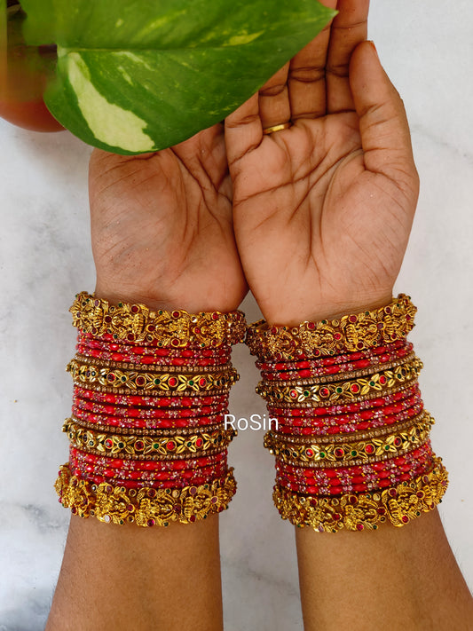 Lakshmi red bridal glass mixed set