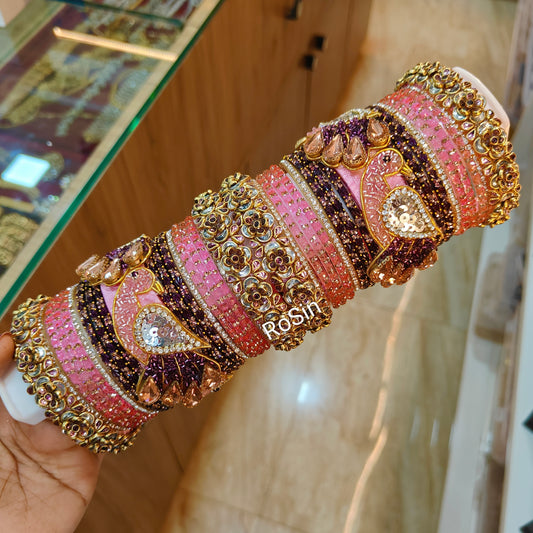 Intricate peacock pastel pink and wine purple full set