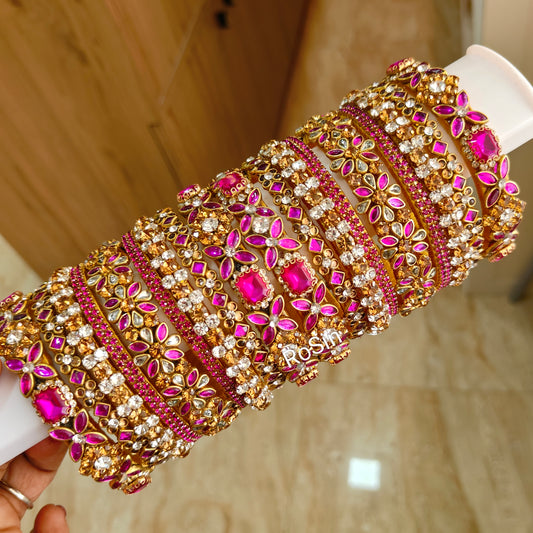 Pink stone bridal bangles