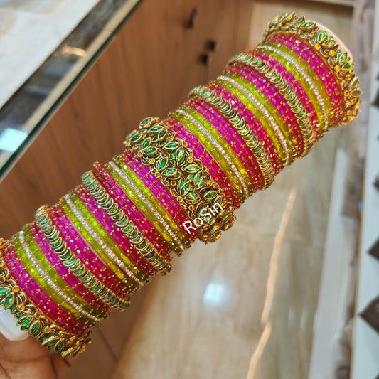 Rani pink and parrot green bridal set
