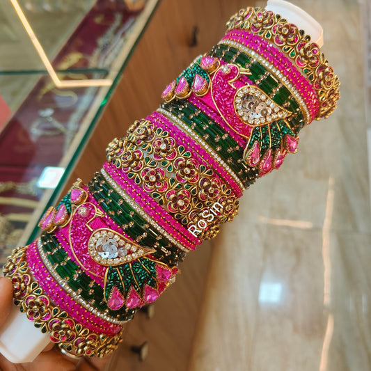 Rani pink and green peacock set