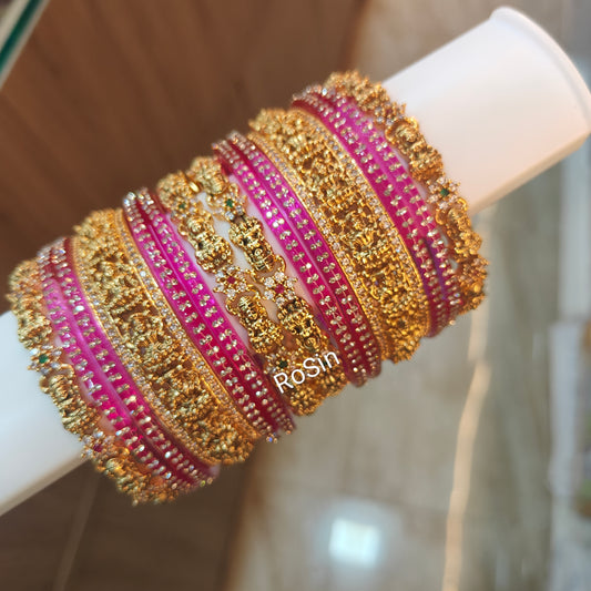 Vivaha Nagas temple bangles with glass mixed (1 set)