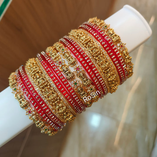 Vivaha Nagas temple bangles with glass mixed (1 set)
