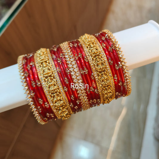 Lakshmi white stone glass mixed set (18 bangles)