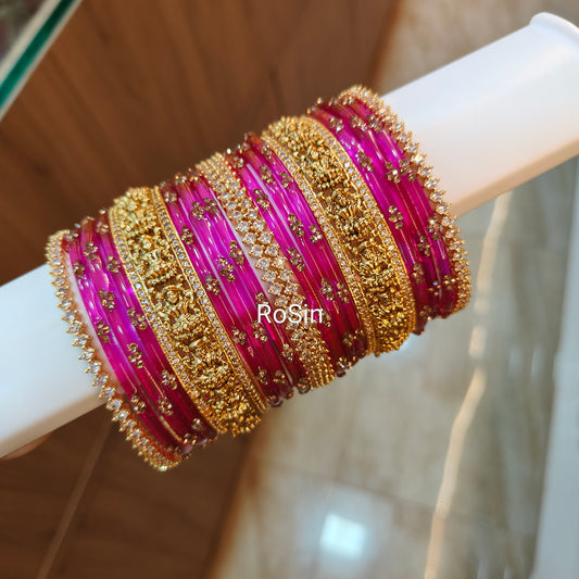 Lakshmi white stone glass mixed set (18 bangles)