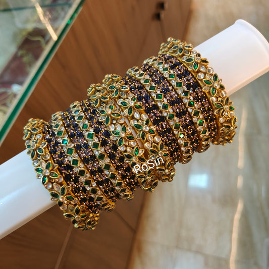 Darkgreen and navy blue glass mixed set