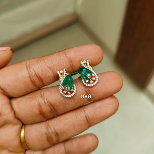 92.5 silver gold plated peacock emerald diamond replica stud