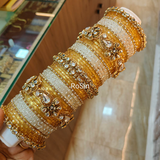 Gold and white manga mugapu bridal bangles set