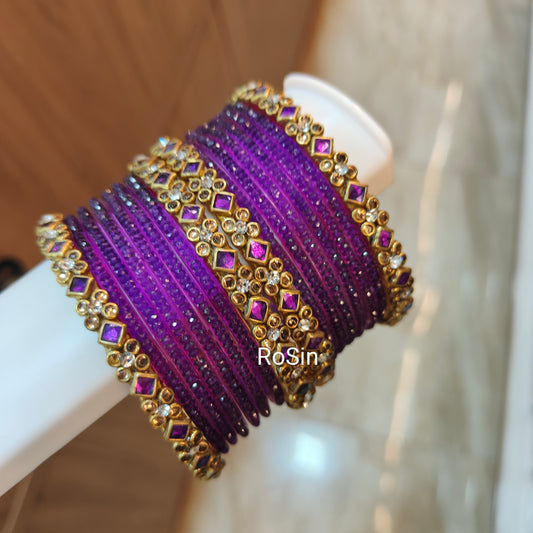 Kundhan glass mixed set(16 bangles)