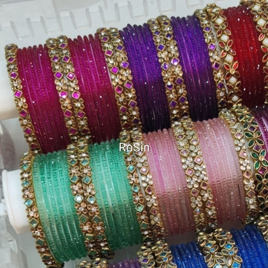 Kundhan glass mixed set(16 bangles)