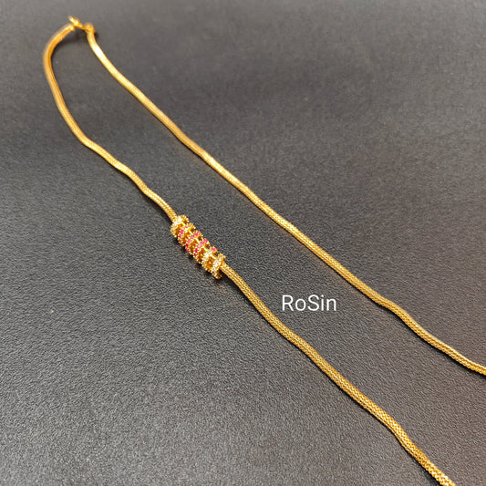 Mugappu thali chain spiral red stone