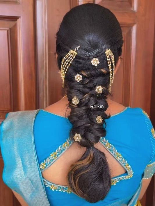 Floral gold and white hair pins(6 piece)