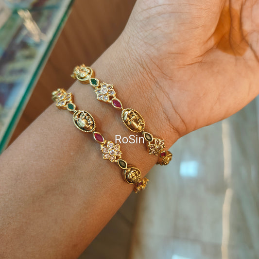 Elephant with flower gold replica bangles (2 piece)