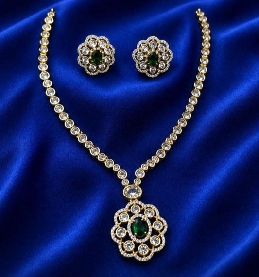 Victorian thin pendant green stone necklace (with back chain)