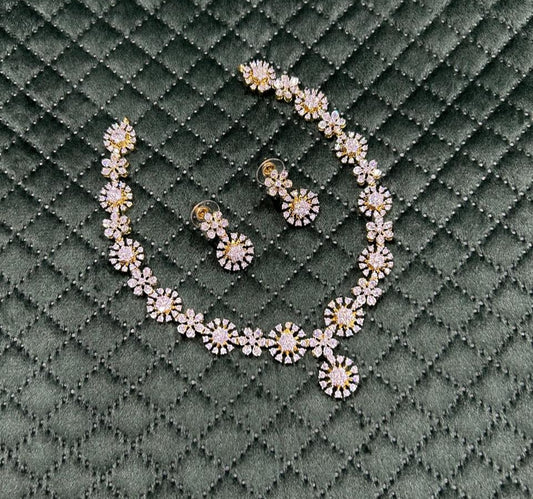 Diamond replica round stone necklace (with back chain)