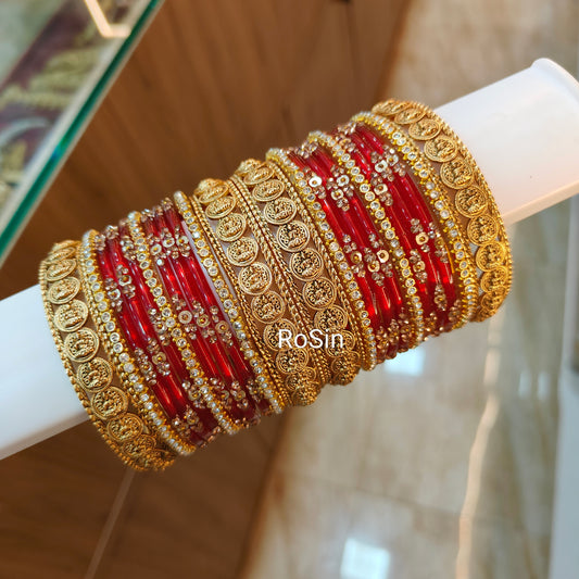 Coin chamki mixed bangles stack
