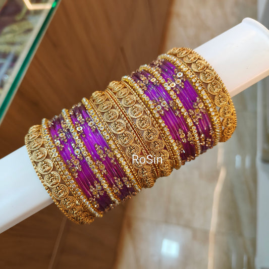 Coin chamki mixed bangles stack