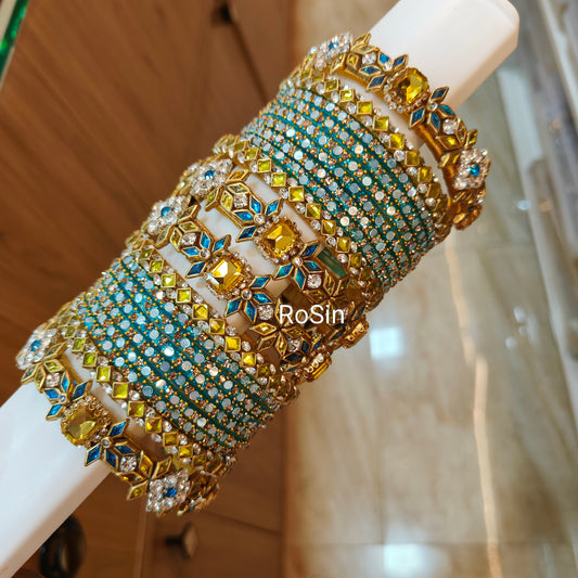 Skyblue and yellow glossy custom set (2 hands)