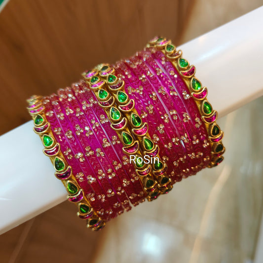 Green and Rani pink glass mixed set
