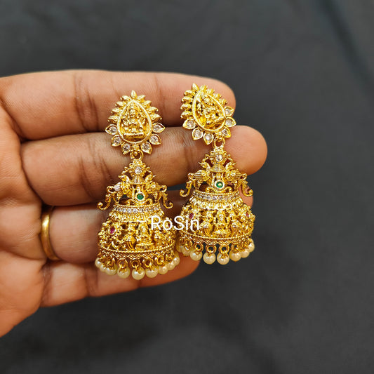 Antique Lakshmi golden jhumka