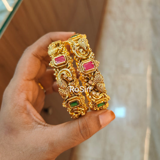 Antique peacock stone kadas(2 bangles)