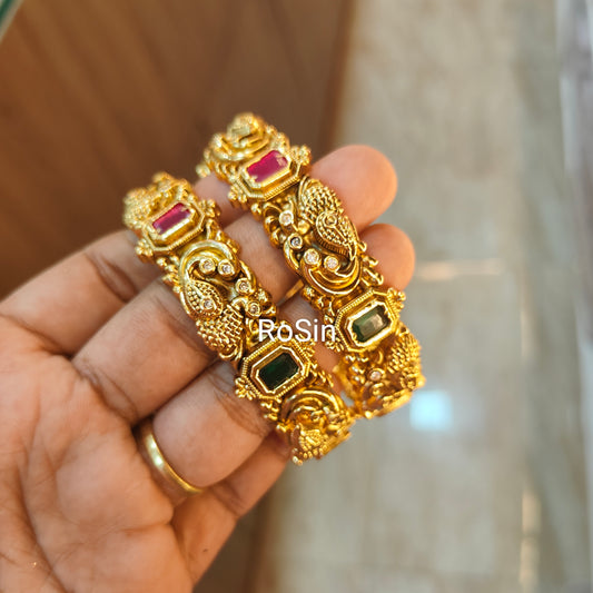 Antique peacock stone kadas(2 bangles)