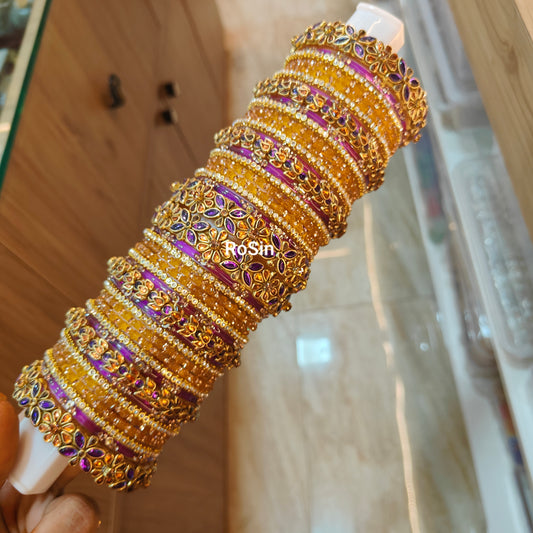 Orange and purple flower intricate bridal bangles