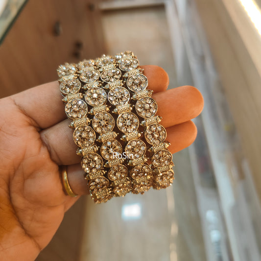New stone golden hues metal bangles (4 bangles)