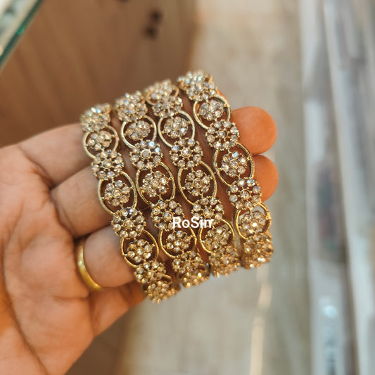 Flower stone metal bangles (4 bangles)