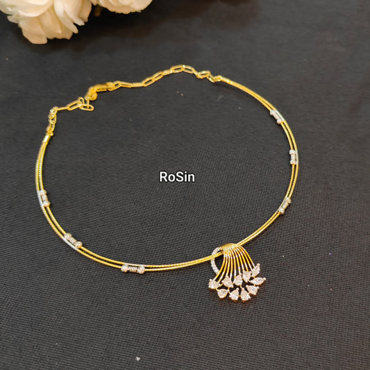 92.5 silver italian kati with leaf diamond pendant