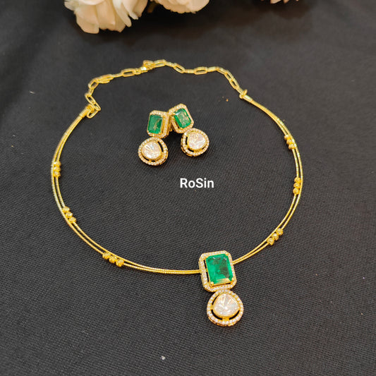 Emerald fancy victorian pendant kanti set